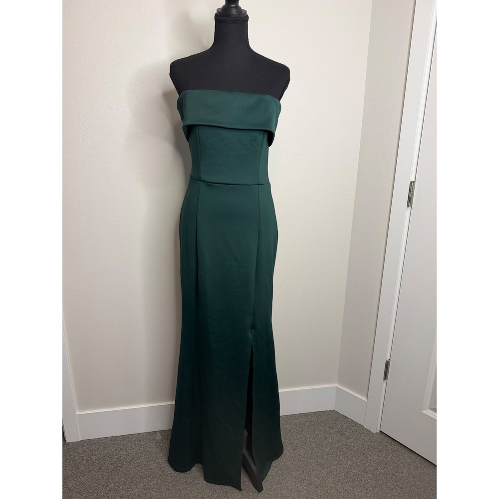 Showpo Emerald‎ Green Strapless Maxi Dress Folded Neckline Front Slit Size 6